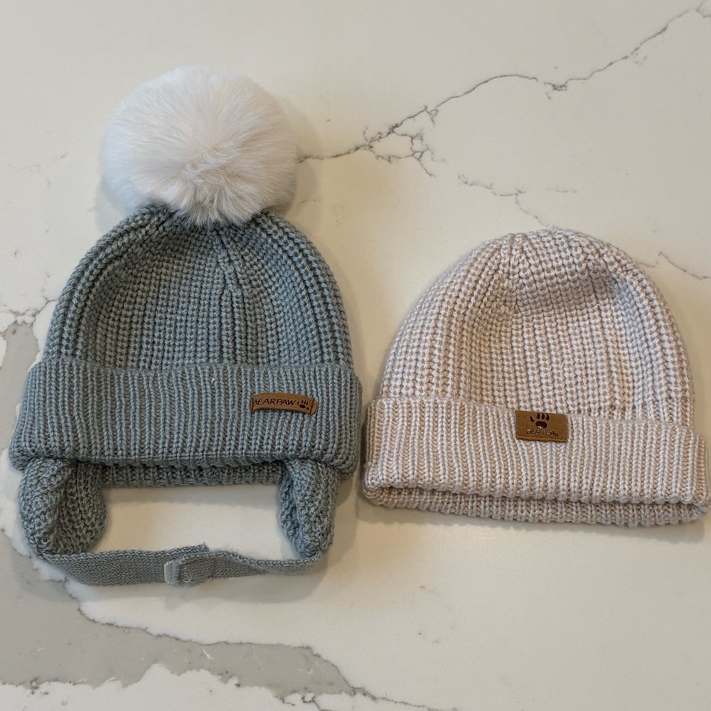 BearPaw Kids Knit Beanie Set - Blue and Cream